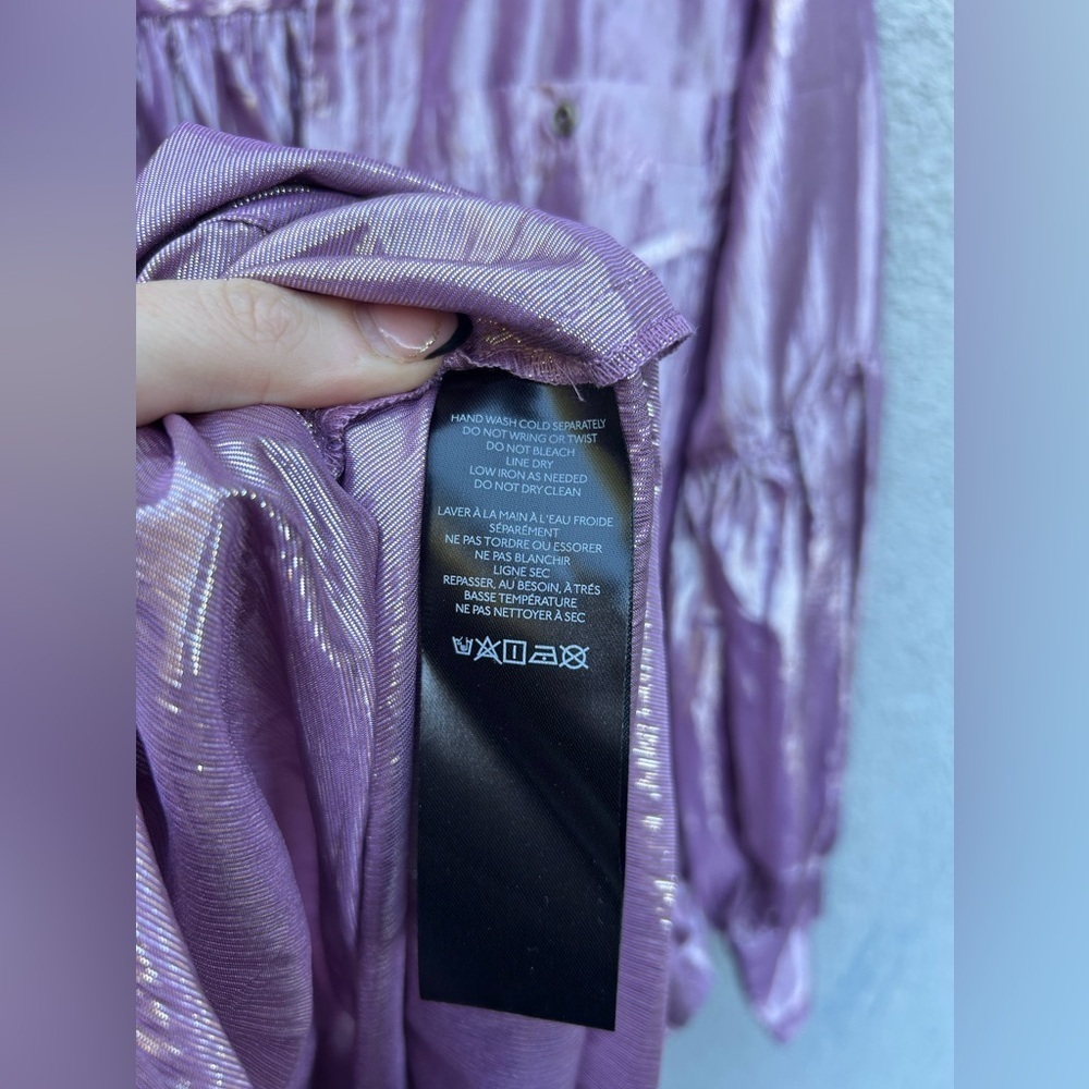 Anthropologie Pilcro Long-Sleeve V-Neck Metallic High-Low Dress in Lilac - Picture 10 of 13
